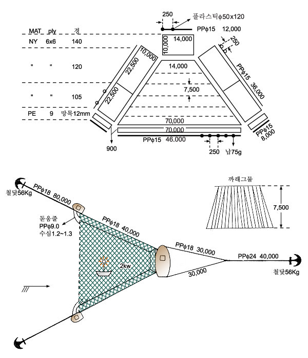멸치3척들망