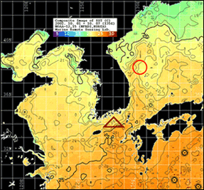 NOAA 위성 AVHRR 자료를 이용한 동북아 해역 해수면 온도 분석 예 이미지