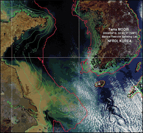 Terra-1 위성 MODIS 자료를 이용한 한반도 주변 해역 부유물질농도 분석 예 이미지